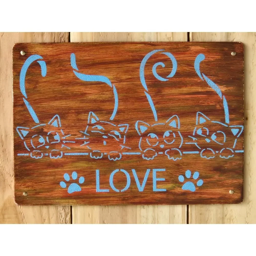 Cat Leash / Key Holder, Rustic, 3 Metal Hooks, Handmade, Solid Wood, 4 Cat Lover